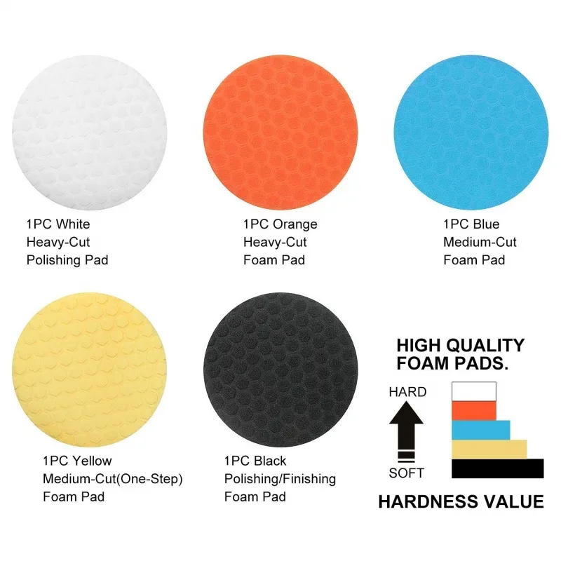 5Pcs 5inch (125mm) Polishing Pad Kit Polisher Waxing Pads Buffing Kit For Car Polisher Sponge White Blue Yellow Black Orange