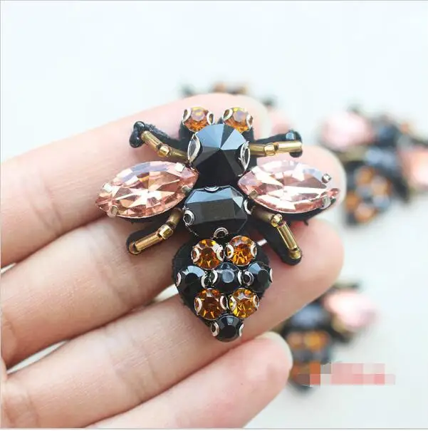 1Pcs Rhinestone Bee Beaded Patch for Clothing Sewing on Beading Applique Clothes Shoes Bags Decoration Patch DIY Apparel