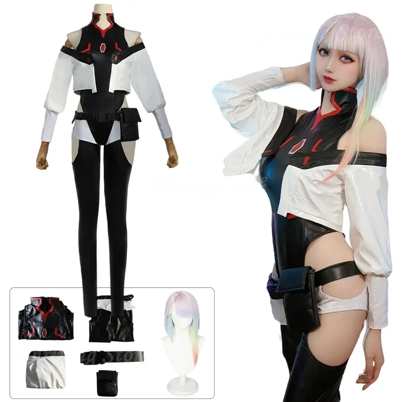 Nova lucy cyberpunk cosplay anime cyberpunk: edgerunners lucy cosplay traje sexy role play lucy uniforme peruca halloween para mulher