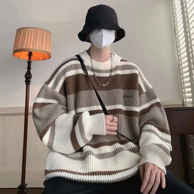 Men's Knit Sweater Striped Designer Vintage Casual Streetwear Knitwear Cashmere Jumpers Top Original Y2k Crewneck Pullovers Male