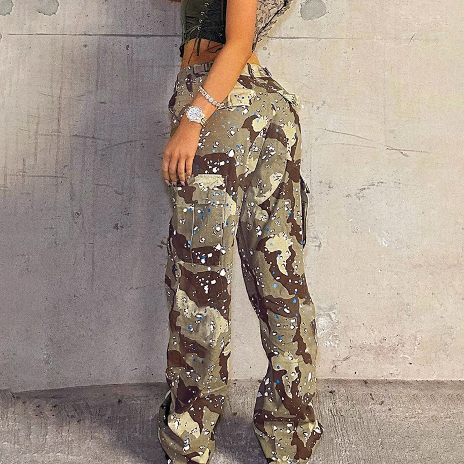 Camouflage Cargo Pants Women\'s Vintage Baggy Casual Military Pants Clothes Women Pocket Trousers Aesthetic 90s