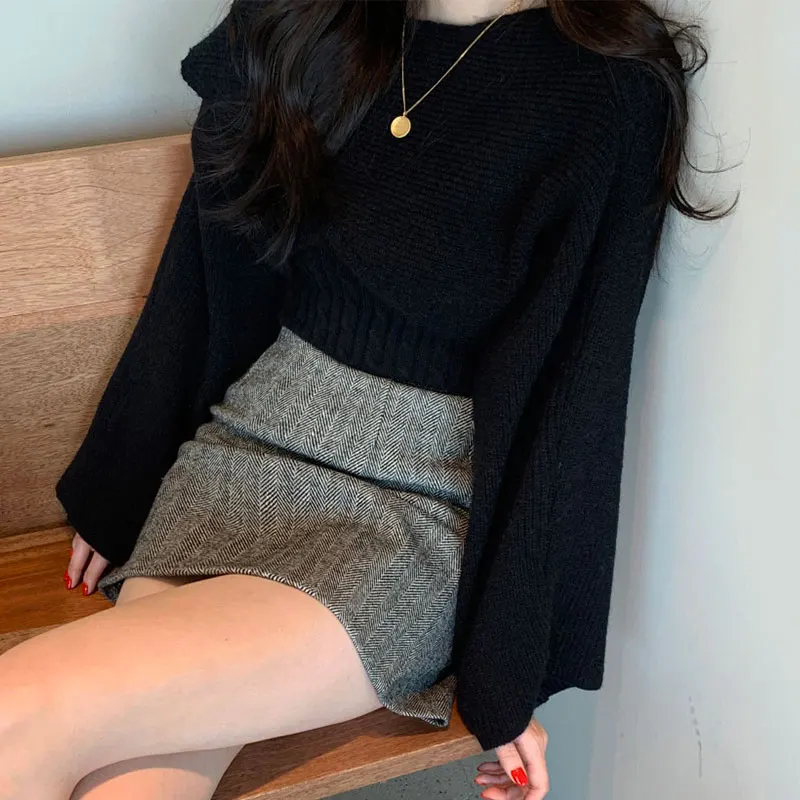 

Chic Street Sle Women's Long Sve round Ne Knitwear Boho Casual plus Size Slim Fit Striped Strap Vest Irregular Layerin...