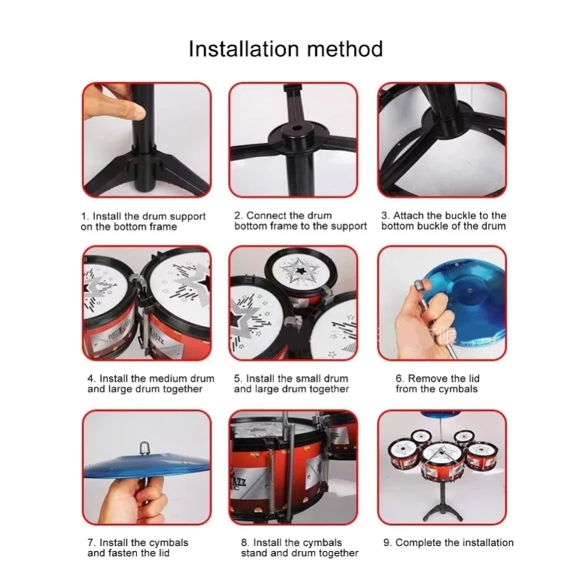 Instrumento musical baixo tambor conjunto percussão portátil rock jazz tambor kit para iniciante