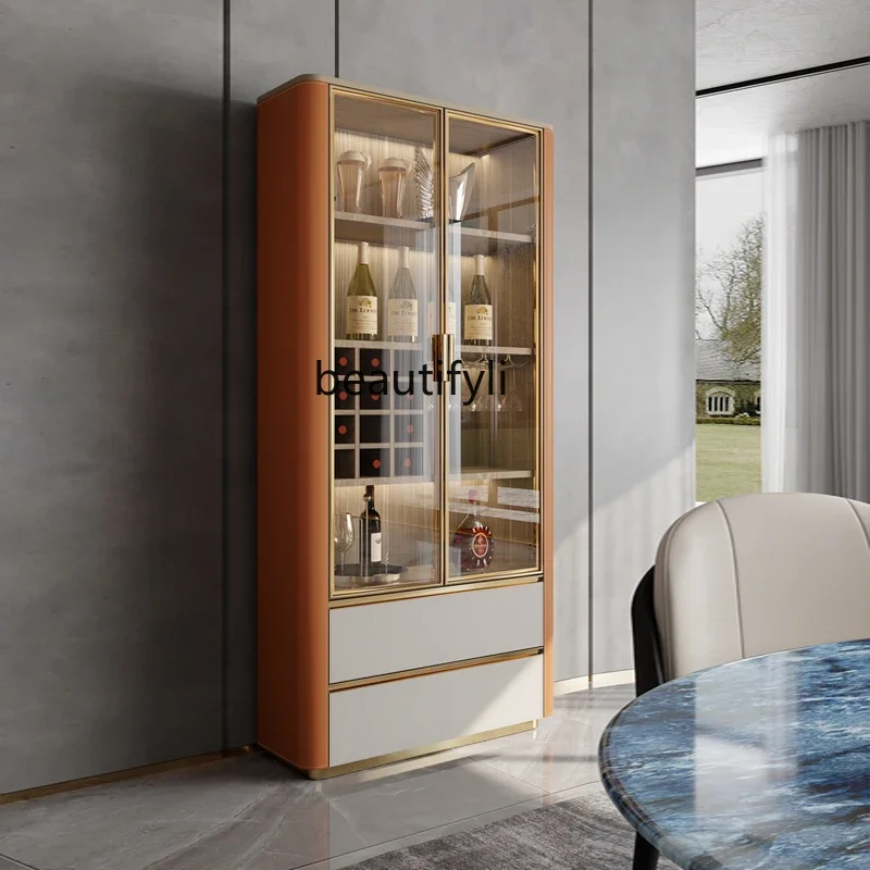 

Light luxury wine cabinet, living room against the wall display cabinet, high-grade glass door, small solid wood locker