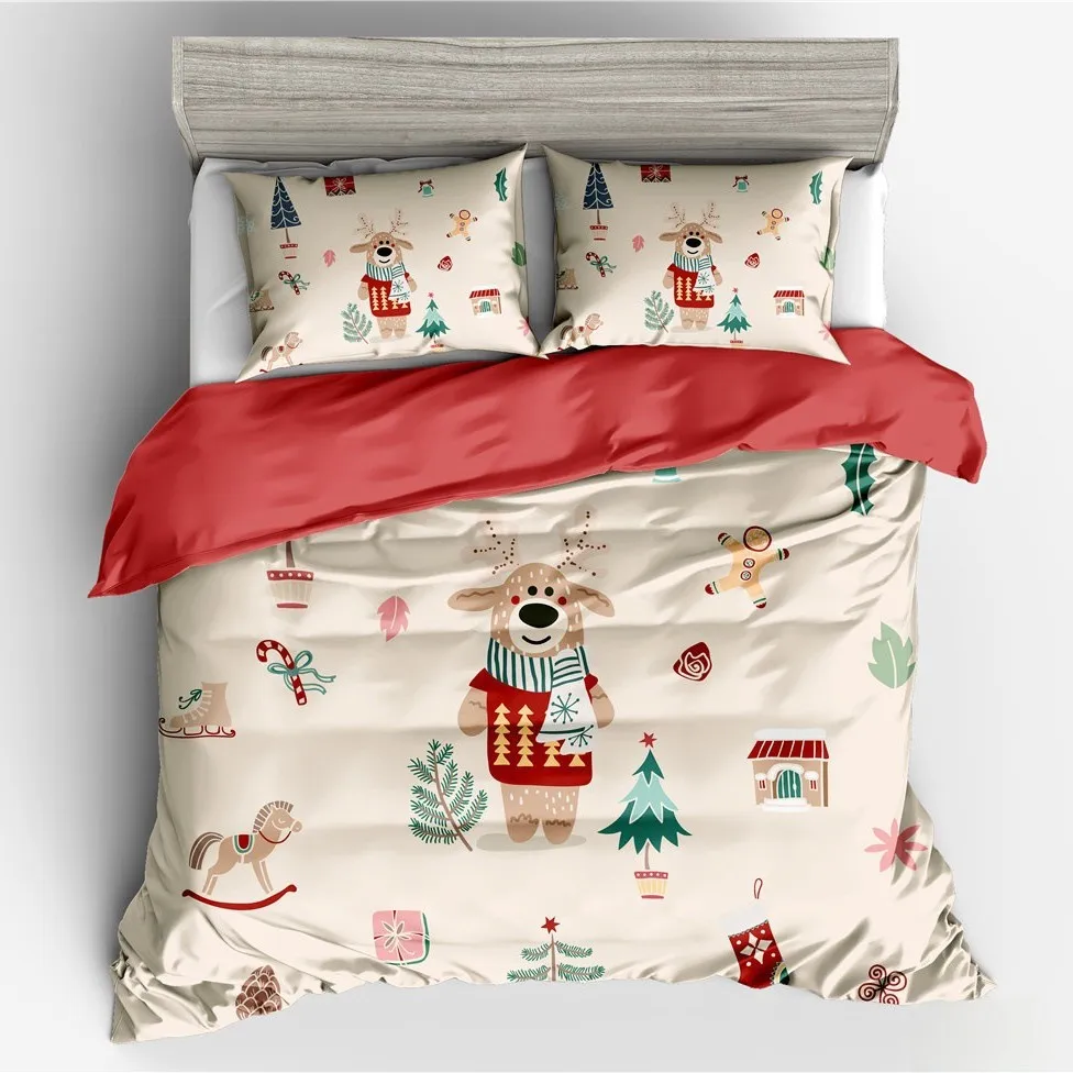 Christmas Duvet Cover Set Santa Reindeer Xmas Bedding Set with Pillowcases Holiday Bedroom Decor Winter Gift Single Double King