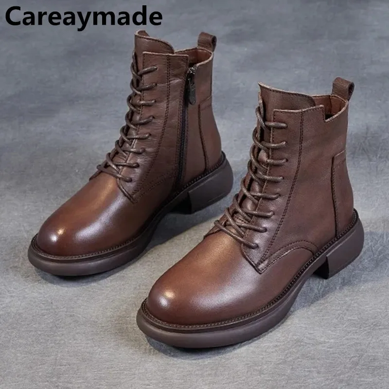 

Careaymade-British Style Women Winter Ankle Boots High Quality Genuine Leather Thick Heel Warm Short Boots Ladies Casual Shoes