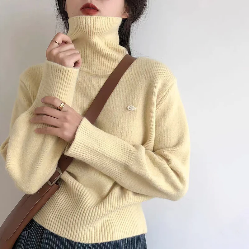 

Korean Solid Color Turtleneck Knitted Sweater Women Autumn Winter Warm Innerwear
