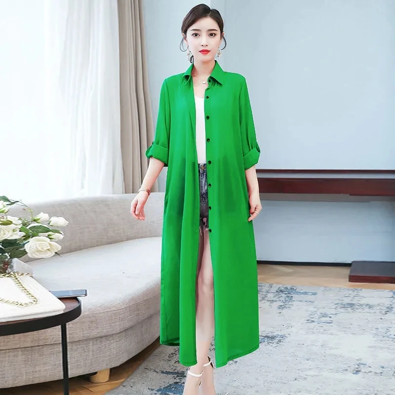 

5XL женские длинные кардиганы, солнцезащитная куртка, новое летнее женское свободное шифоновое тонкое пальто, женские солнцезащитные рубашки большого размера