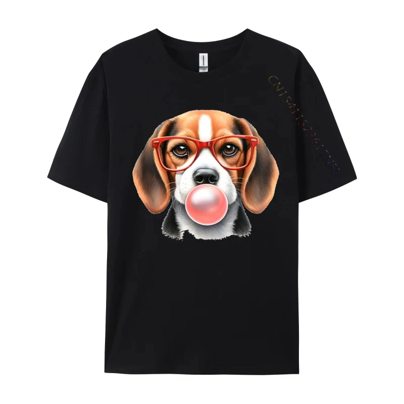 Men's T-Shirt Beagle Wearing Red Glasses Blowing Bubble T-shirt Unique 100% Cotton Tee Shirt Male Tshirt