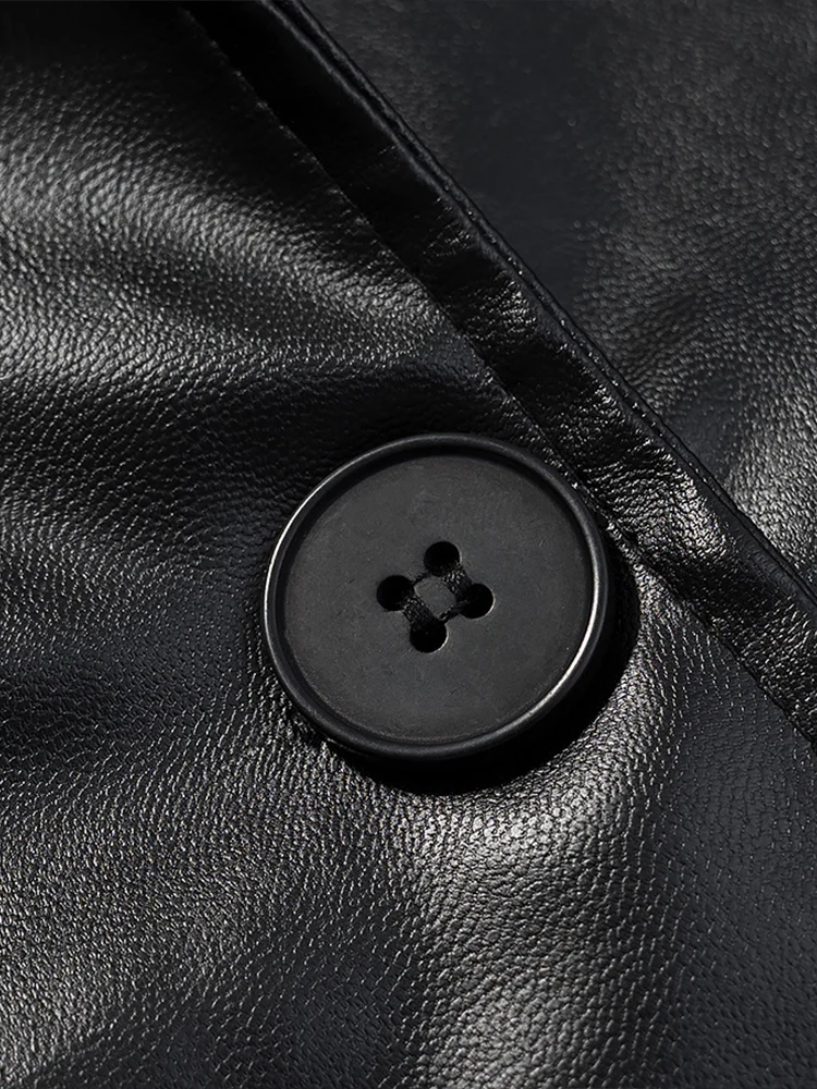 欧米風秋冬新作レディース長袖ラペルゆったりベルト付きロングイミテーションレザートレンチコート