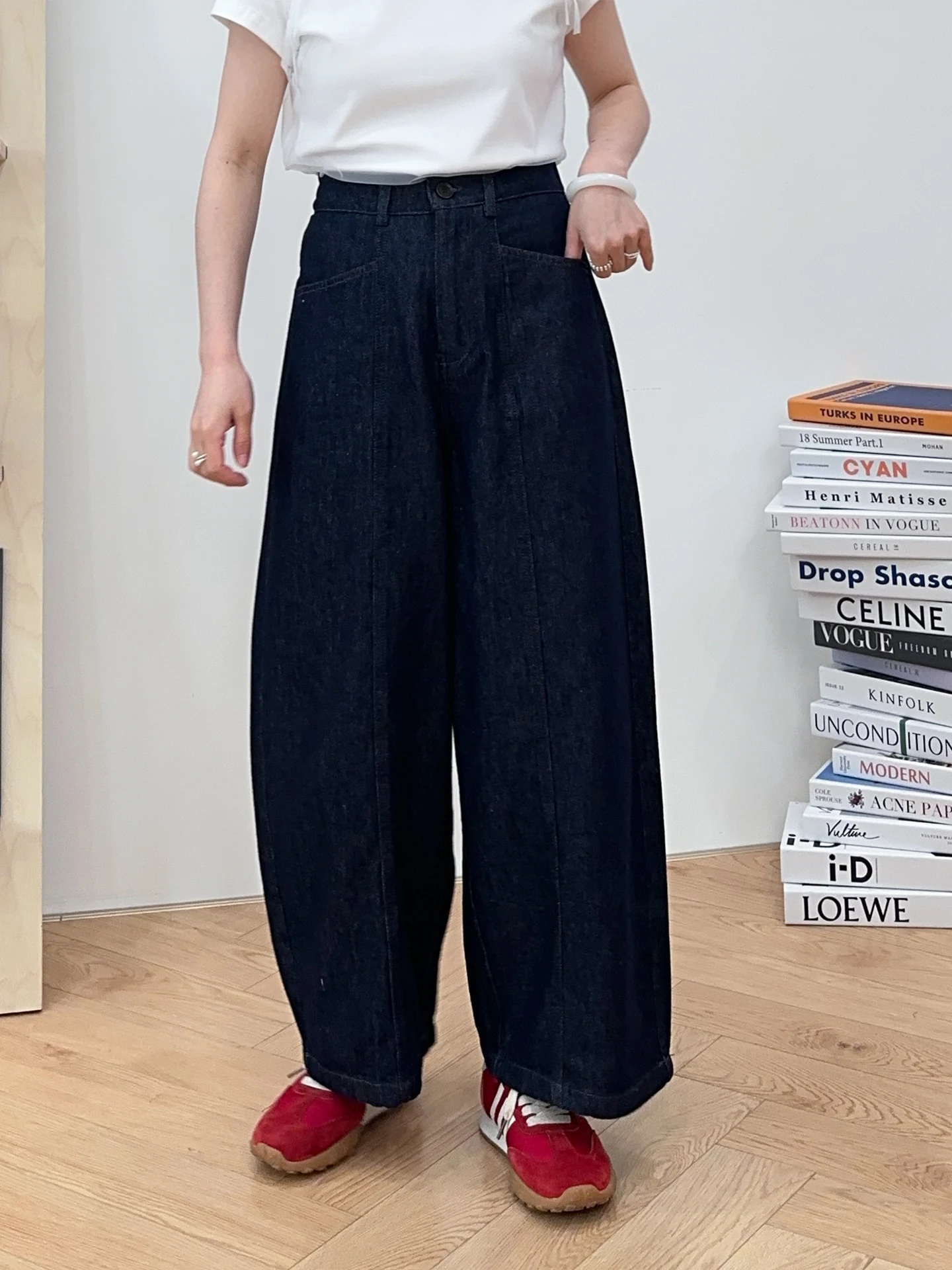 

Джинсы Slim Fit в стиле ретро с эластичной резинкой на талии, женские повседневные брюки прямого кроя, универсальные, удобные, весенне-осенние, из хлопкового денима