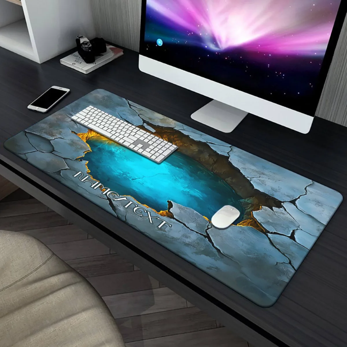 Cracked Earth Turquoise Portal Custom Name XXL Mouse Pad Non-Slip Rubber Base Desk Mat for Gaming Office
