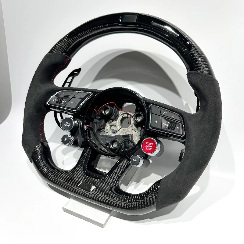Supports Old to New Conversion True Black Carbon Fiber Mode Button LED Sport Steering Wheel Suitable for Audi A5 A4 A3 A6 RS4