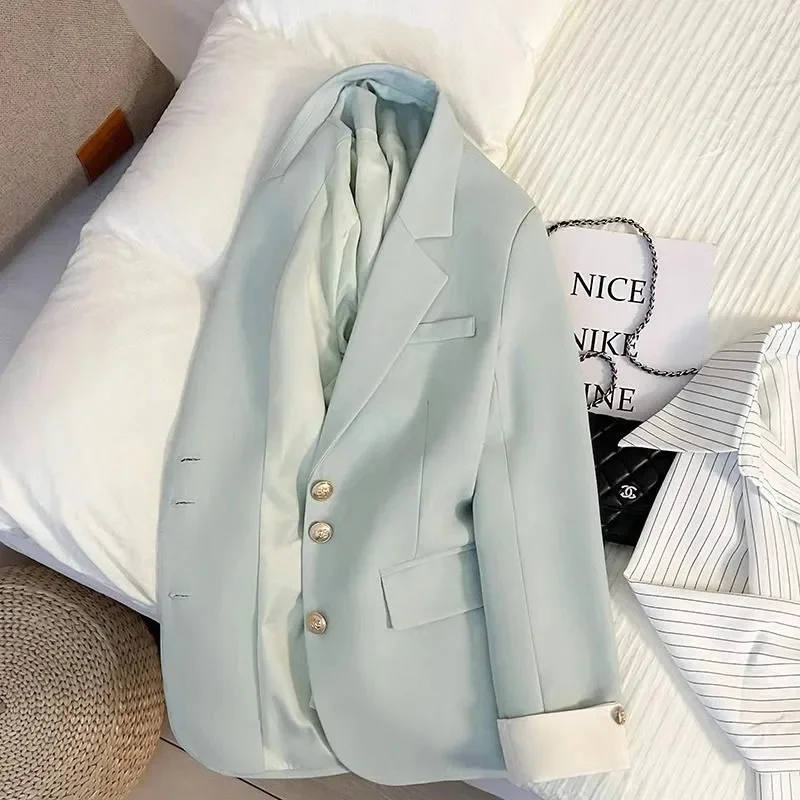 

High-Quality Suit Jacket Women's New Turquoise Fashion Coat Spring Autumn 2025Small Fragrance Outerwear Female Korean Blazer Top