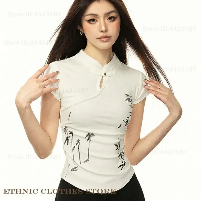 

Sexy Slim Short Sleeve Top Tang Clothes Summer New Chinese Style Shirt Women Tradition Chinese Qipao Cheongsam Top Blouse