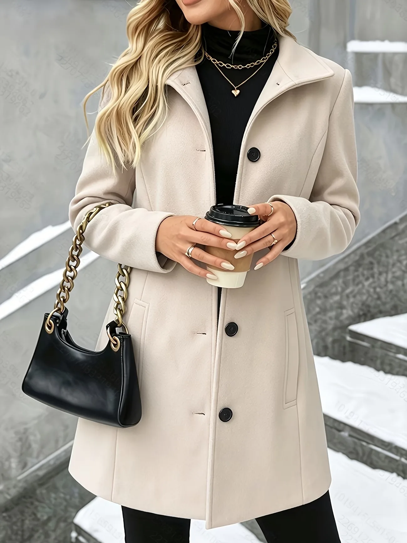 Women's Mid-Length Woolen Coat Autumn Winter New Style Single Button Casual Coat Flip Collar Classic Elegant Outerwear