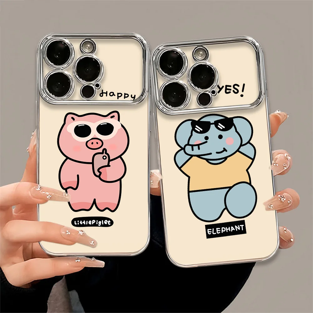 Animal cartoon wearing sunglasses For iPhone 15 14 13 12 11 Pro Max Plus Large Window Hard Shock Case