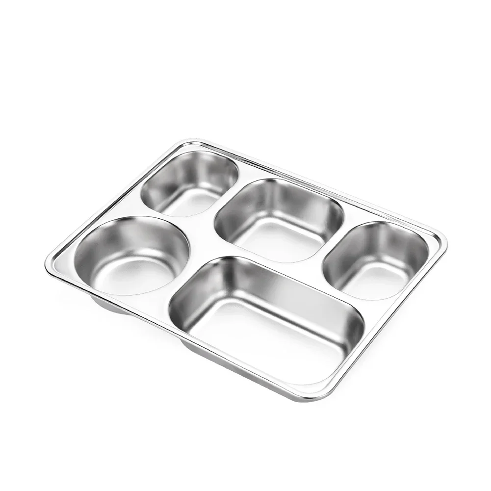 For Dinner Divided Plates Food Control Kids Stainless Steel 5 Compartment Tray Divided Plate Restaurant Kitchen Tableware