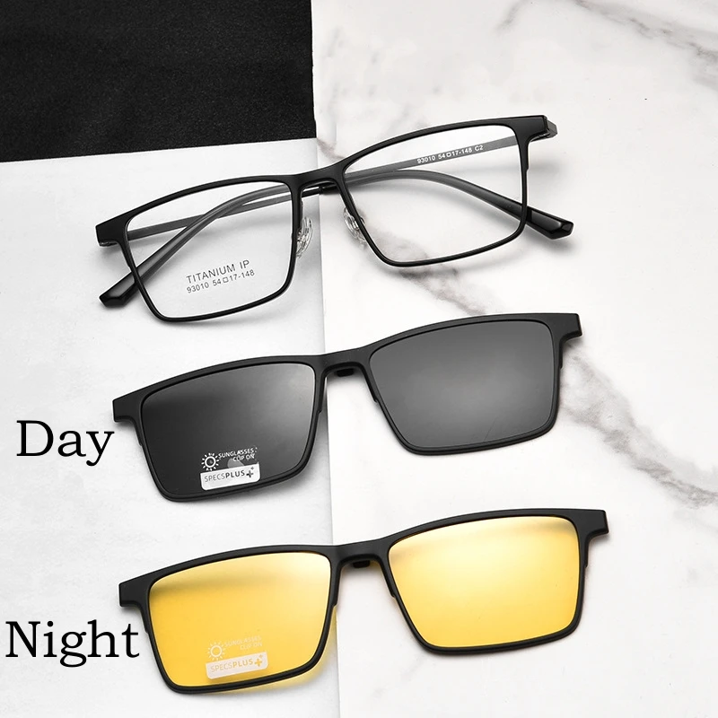 YIMARUILI New Magnetic Clip Polarized Sunglasses Driving UV Pure Titanium Square Optical Prescription Glasses Frame Men T93010Y
