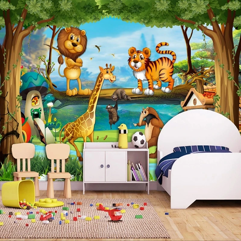 Customized 3D Mural Beautiful Cartoon Forest Animal World Wallpaper Living room sofa TV background wall bedroom restaurant Hotel