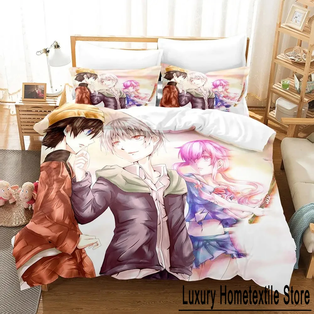 Kawaii Anime Future Diary Yuno Gasai Bedding Set Boys Girls Twin Queen Size Duvet Cover Pillowcase Bed Kids Adult Home Textile