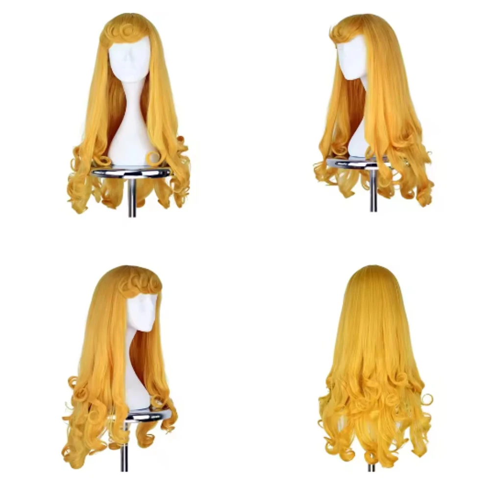 Aurora Role-Play Makeup Accessories: Princess Aurora Synthetic High-Temperature Fiber Wig—Light Blonde Long Curly Wig for Girls