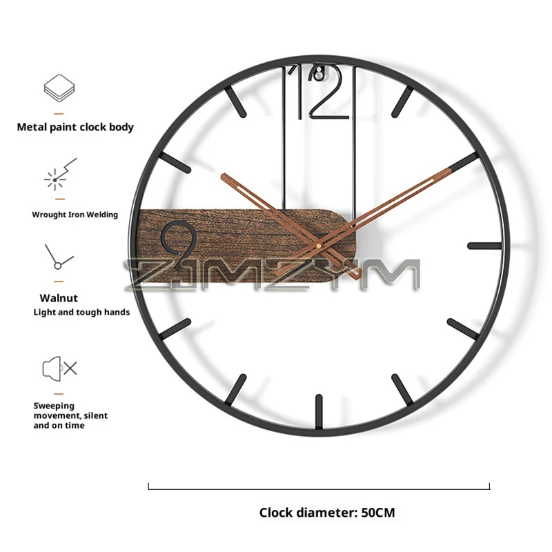 3D Iron Wall Clock Big Size Nordic Metal Round Large Wall Watch Walnut Pointer Modern Clocks for Living Room Home Decoration