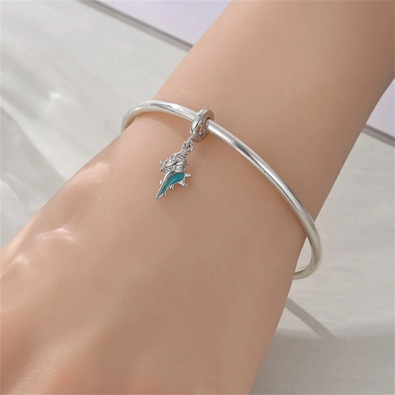 New 925 Sterling Silver Blue Conch Charms Pendant For Women Fit Original Bracelet DIY Valentine's Day Jewelry Gifts