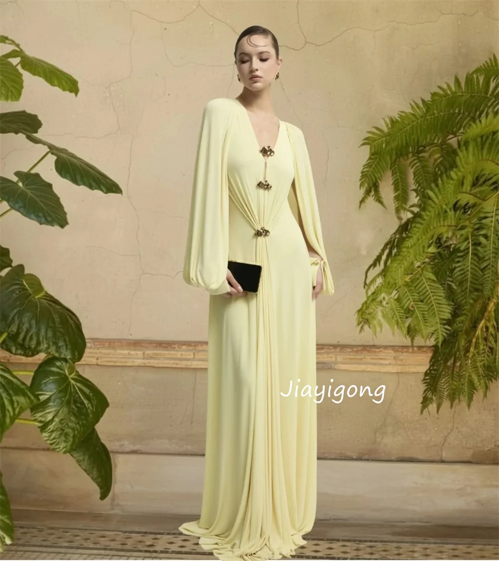 Customized Chinese Style Chiffon Pleat Button A-line V-neck Long Bespoke Occasion Evening Dresses Fashion
