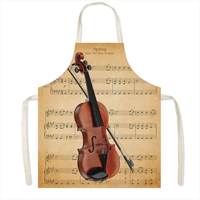 Fashion Music Note Print Cooking Aprons Guitar Piano Pinafore Household Cleaning Clothing BBQ Chef Linen Kitchen Aprons Gift