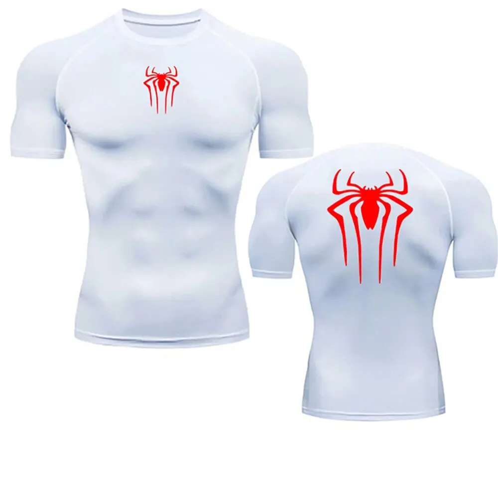 Men\'s Compression Spider Printed T-Shirt Sports Y2K Short Sleeve Muscle Fitness Tight Quick-drying Breathable Gym Clothes Tops