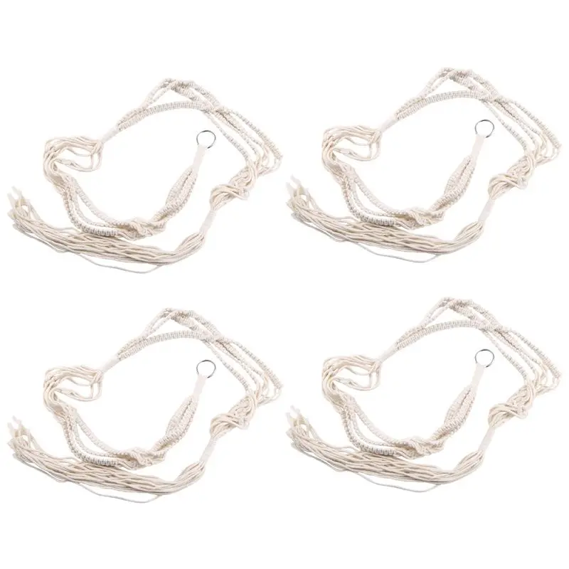 M12K-4X Macrame Double Plant Hanger Indoor Outdoor 2 Tier Hanging Planter Cotton Rope 4 Legs 67 Inch