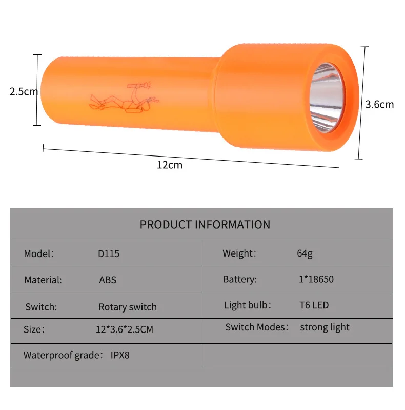 Linterna LED impermeable IPX8, multifuncional, para buceo subacuático