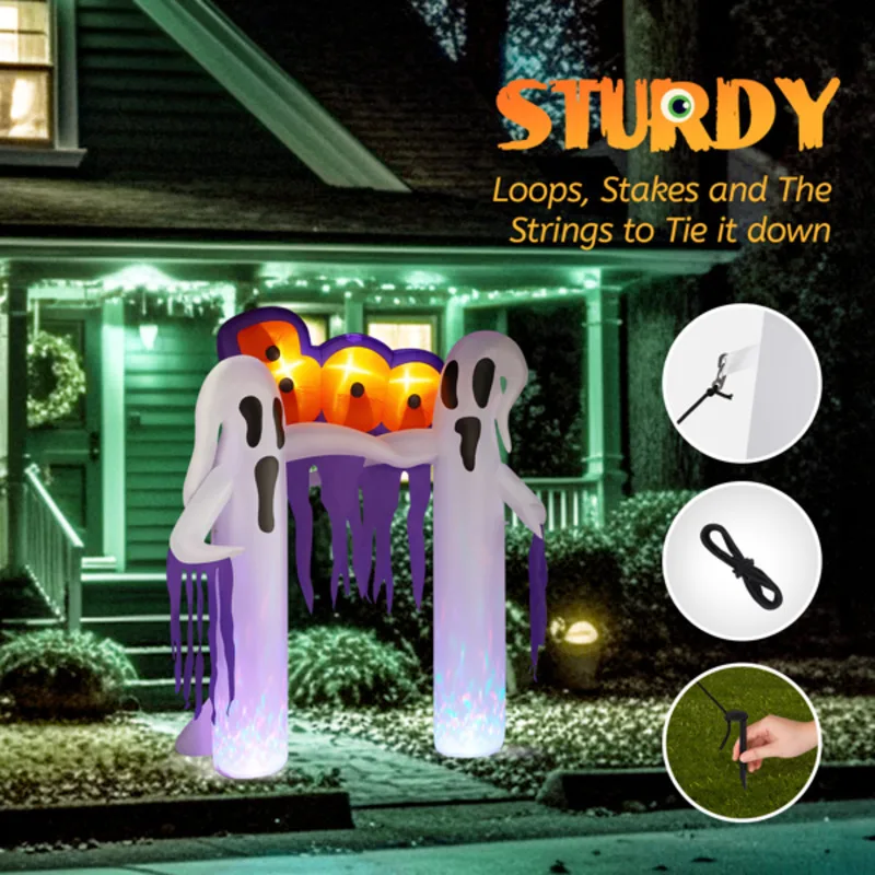 9 Ft witte spookboog met 3 LED-verlichting en 2 kleurrijke lichtpanelen Halloween opblaasbare decoratie