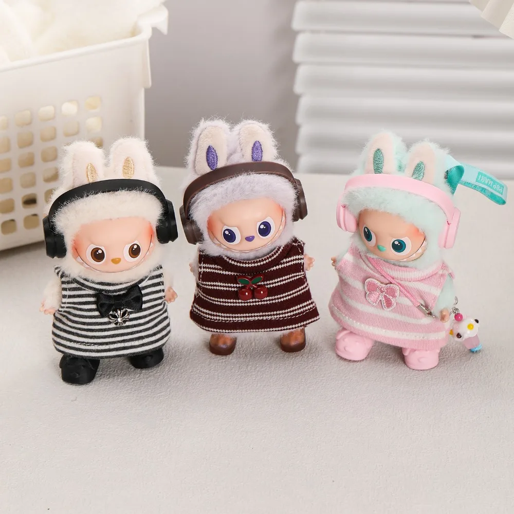 

For Labubu 4.0 The Monsters Pin for Love Series Sleeveless Striped T-shirt For Mini Labubu Doll Clothing Accessories
