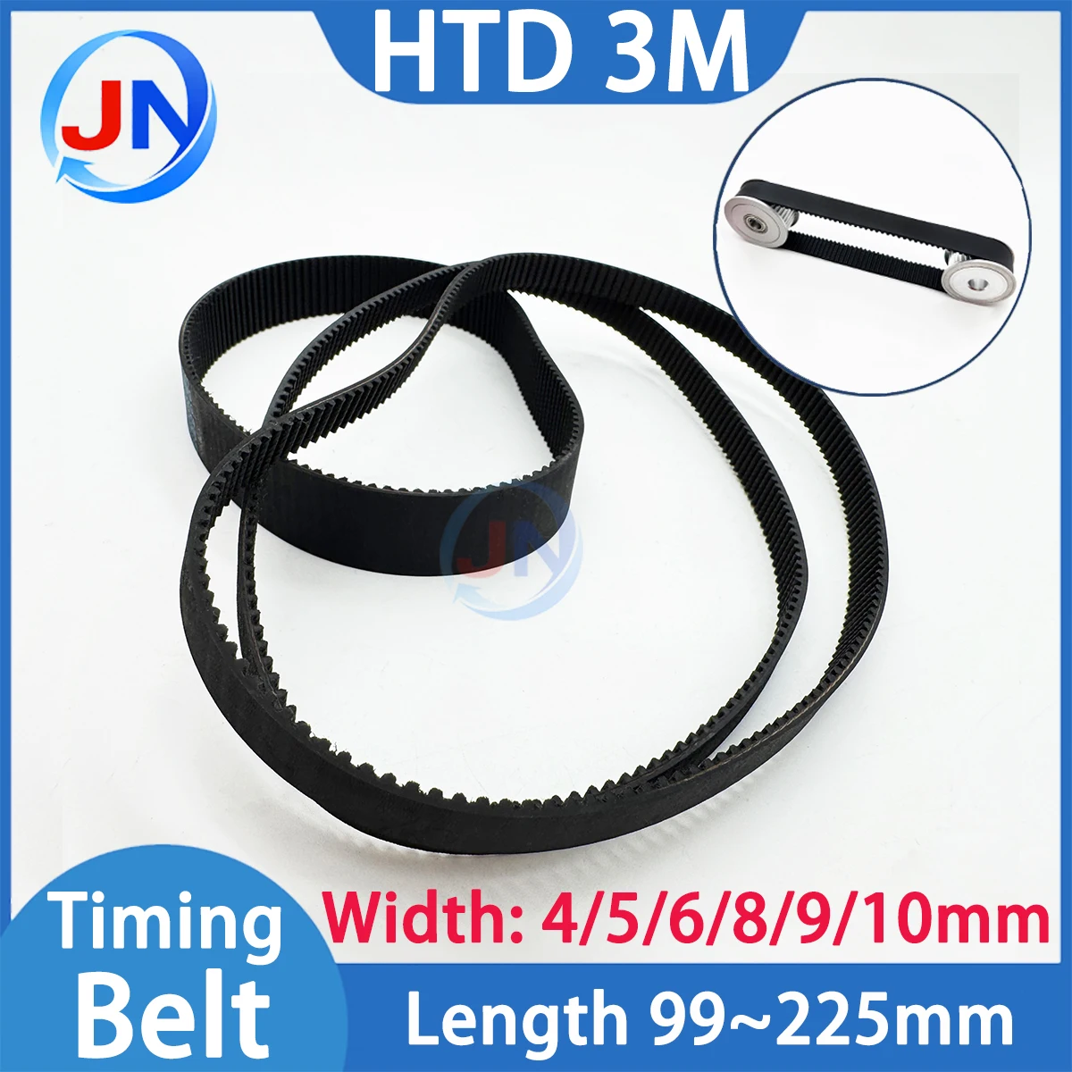 HTD 3M Closed Loop Rubber Timing Belt Length 99 105 108 114 117 120 123 126 129 135 138 156 165 225mm Width 4 5 6 8 9 10mm HTD3M