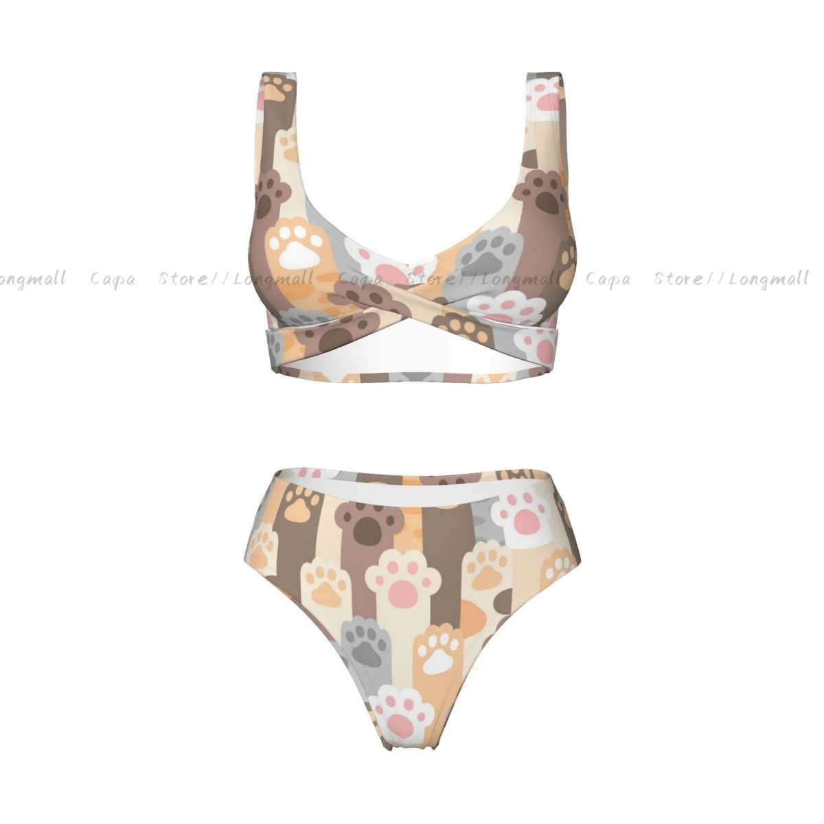 Sexy Bikini Set Kat Poot Voetafdruk Badmode Vrouwen Twee Stukken Badpak Beachwear Vrouwelijke Badpakken