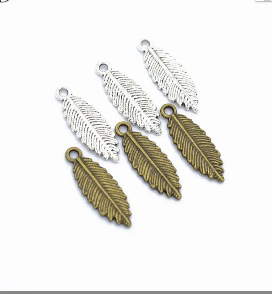 70pcs Charms Feather Leaf 26*9mm Antique Silver Color Pendants Making DIY Handmade Tibetan Finding Jewelry F0569