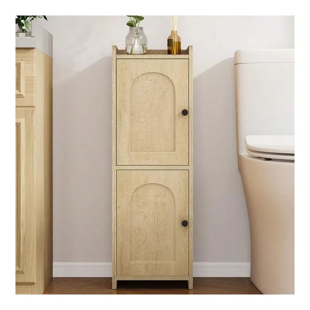 

Шкаф для хранения, небольшой угловой напольный шкаф с 2 дверцами и регулируемой полкой, узкий шкаф для туалетной бумаги, органайзер для ванной комнаты