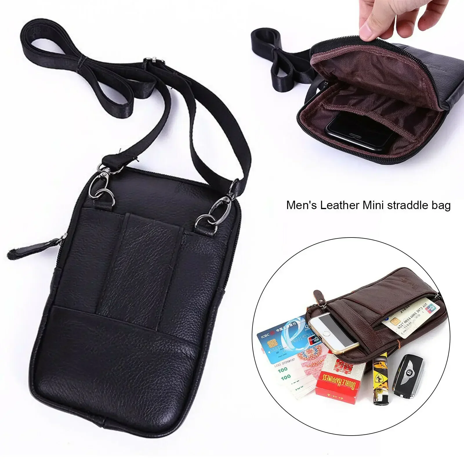 Mannen PU lederen schoudertas Crossbody tas Vrije tijd Pure Business Mannelijke heupriem Zakken Casual Mini mobiele draagbare telefoon portemonnee