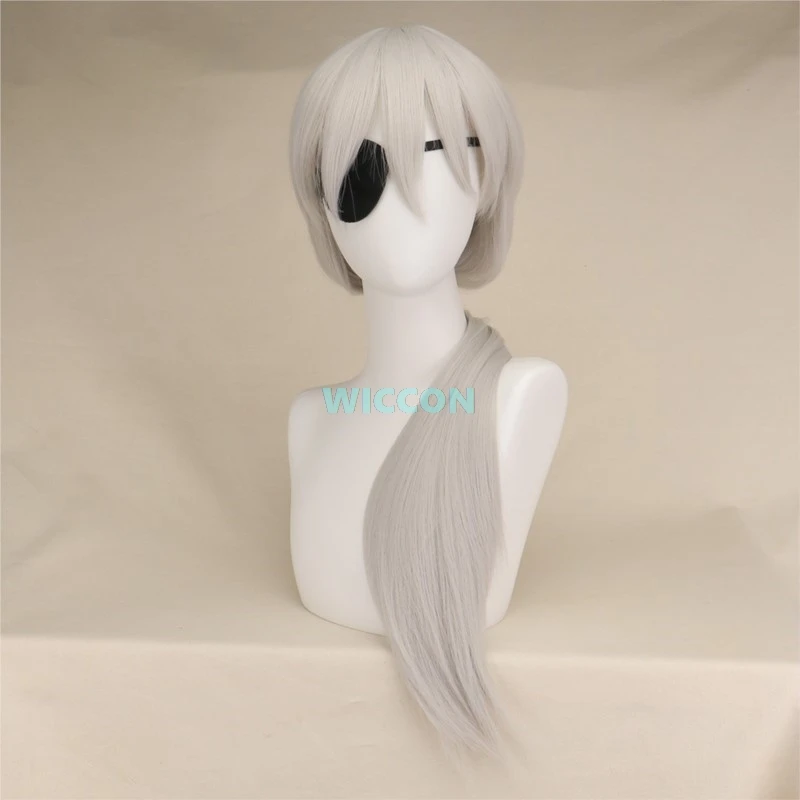 Anime Quaanxi Cosplay Silver Gray Long Wig Eyes Patch Women Cosplay Anime Halloween Party Role Play Heat-resistant Fiber Hair view 2