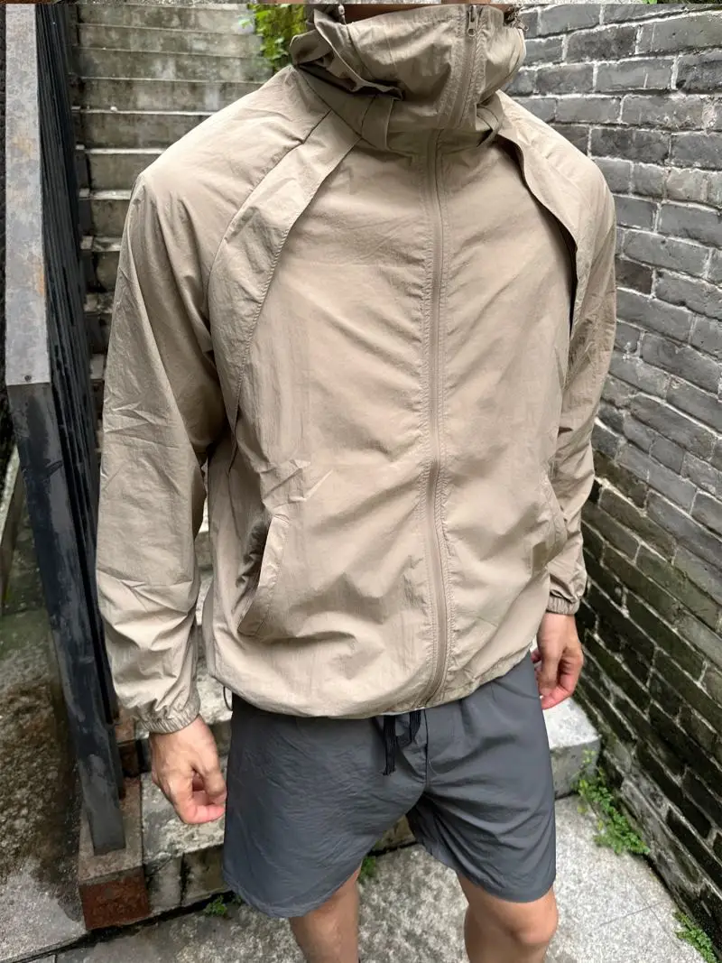 Herren Sommer-Kühljacke mit Sonnenschutz UPF50+, Schnelltrocknend, Atmungsaktiv, mit Kapuze, Windbreaker für Outdoor-Aktivitäten, Wandern, Camping, Radfahren – Detail 17