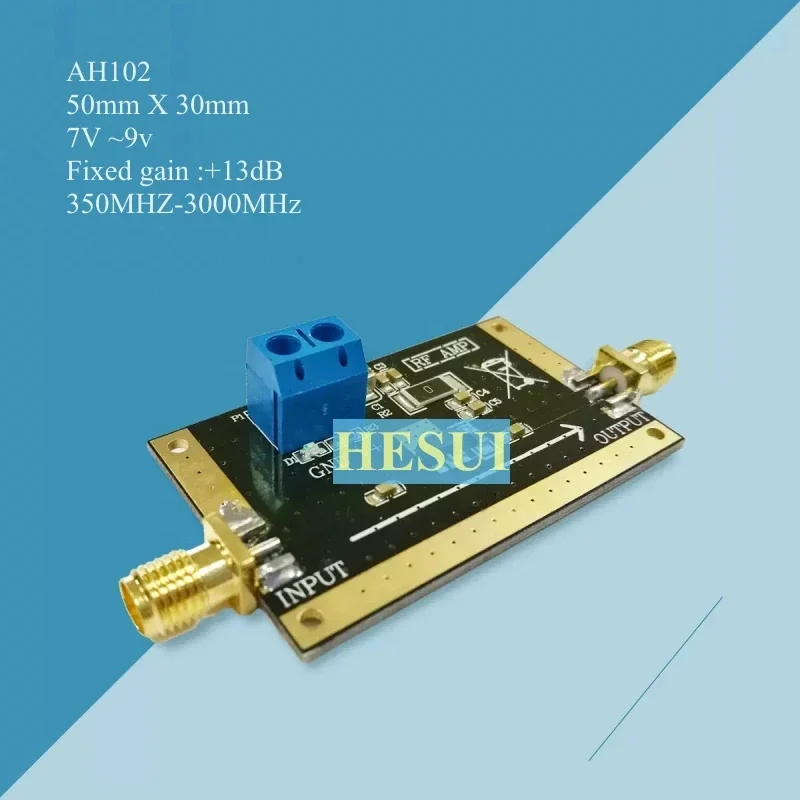 AH102 350MHZ-3000MHz medium power RF amplifier module fixed gain 13dB single power supply