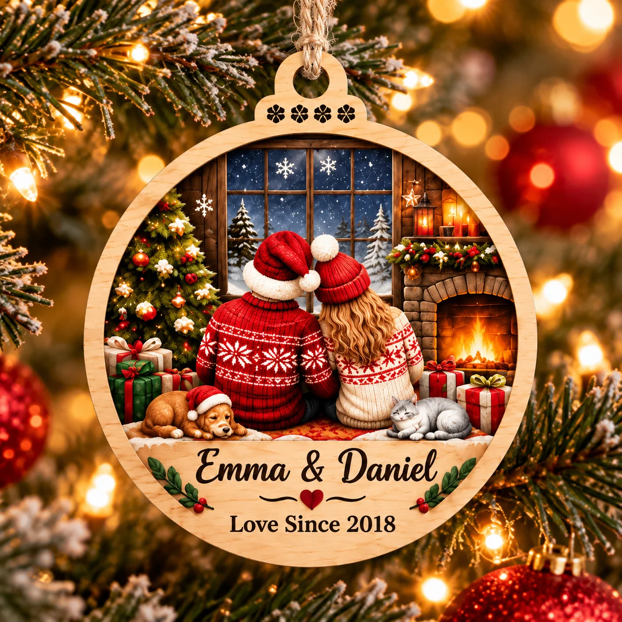 Custom Name Christmas Ornament Personalized Photo Wooden Hanging Decoration Double Layer Wood Christmas Tree Decor Holiday Gift