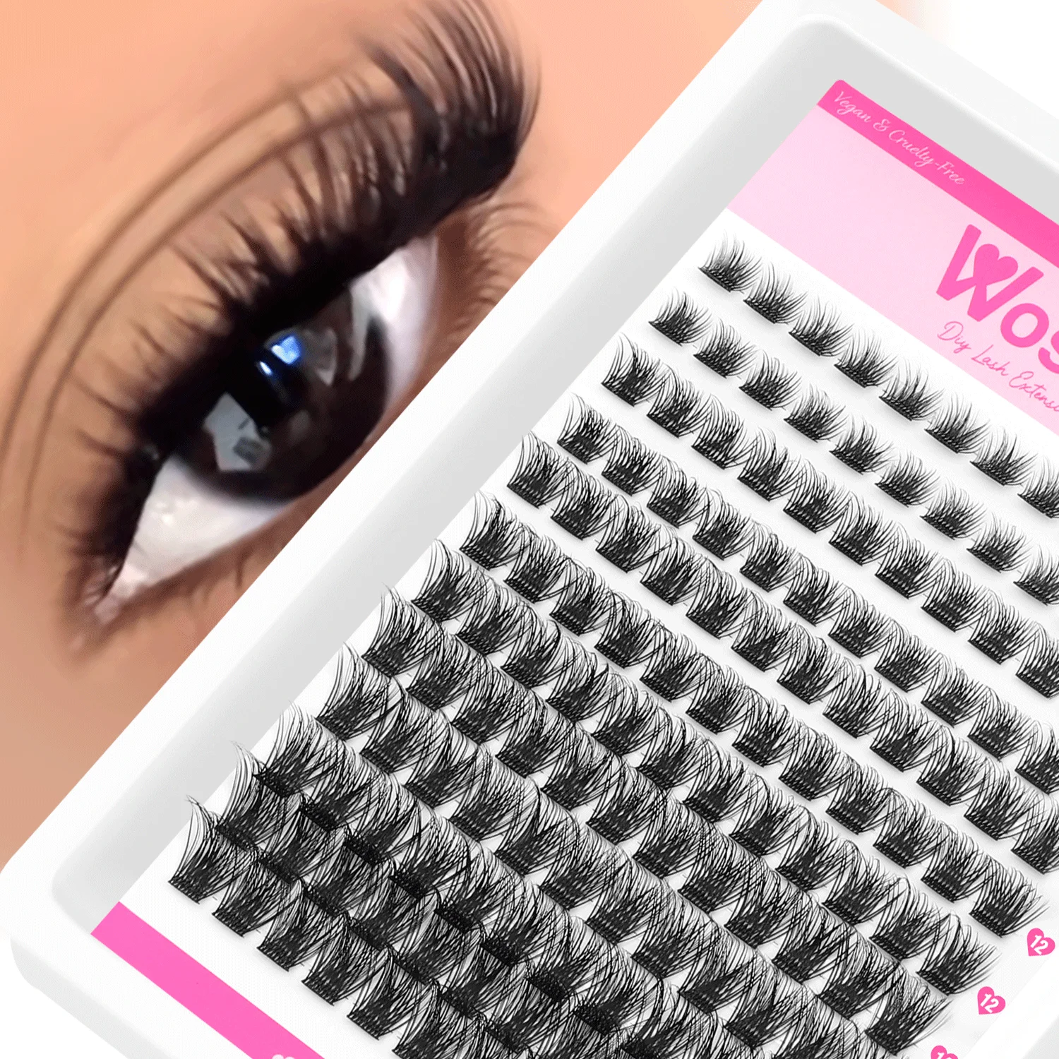 WOSHEER Wimper Clusters Kit Kat Wimpers Cluster Wimper Extensions Natuurlijke Dikke Nertsen Faux Wimper Kit met Lash Bond & Seal