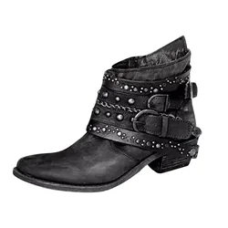 Heeled Boots For Women Calf Women'S Boots Girls Short Bootie Cowboy Motorcycle Leather Shoes Casual Boots For Women Booties