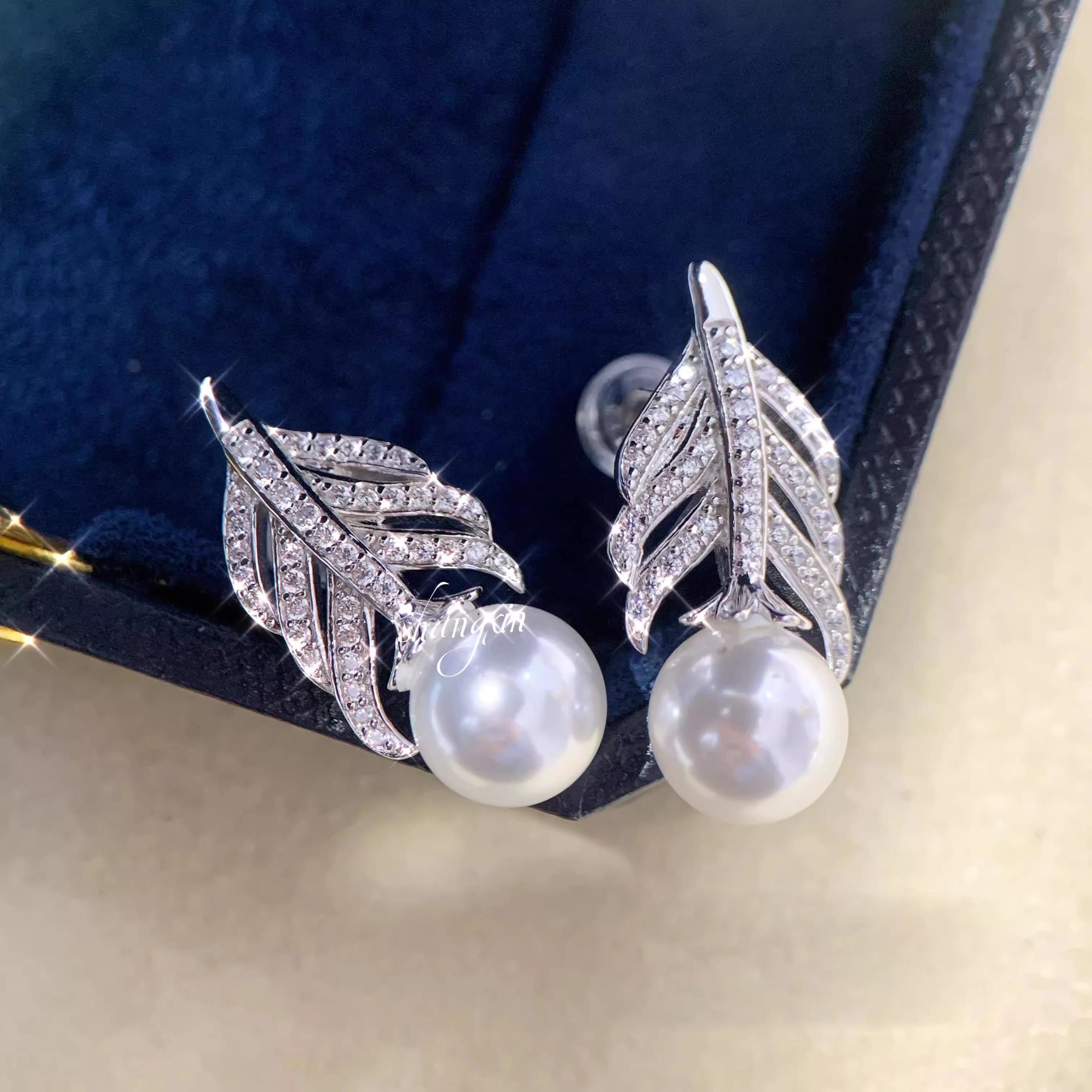 

MeiBaPJ DIY серебряный держатель 925 пробы 8-9 мм натуральный пресноводный жемчуг модные серьги-гвоздики с перьями изысканные свадебные украшения для женщин