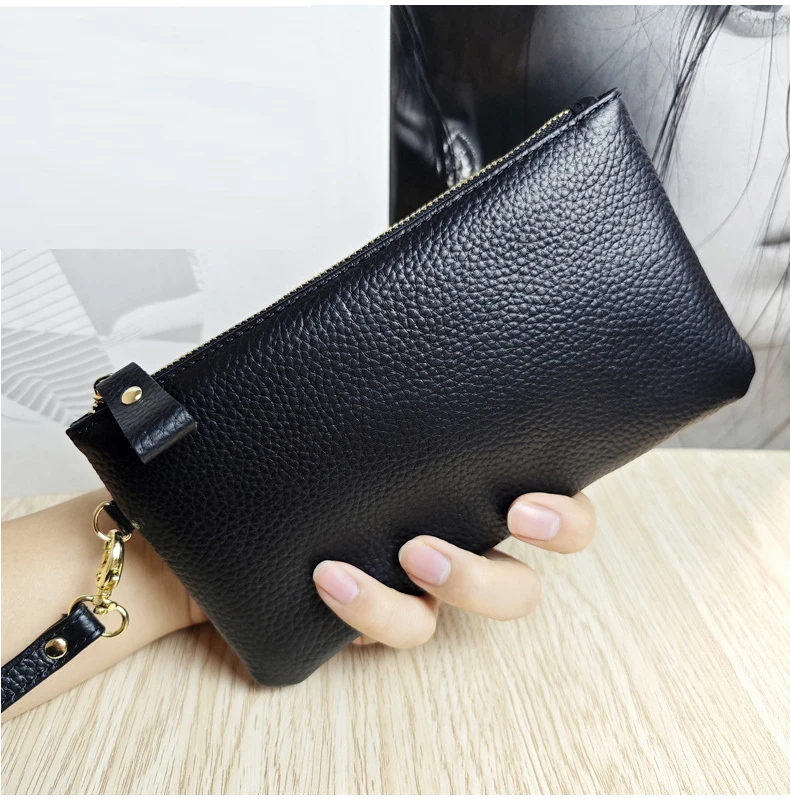

Simple Genuine Leather Clutch Purse Card Holder Money Purses Zipper Long Wallet for Women