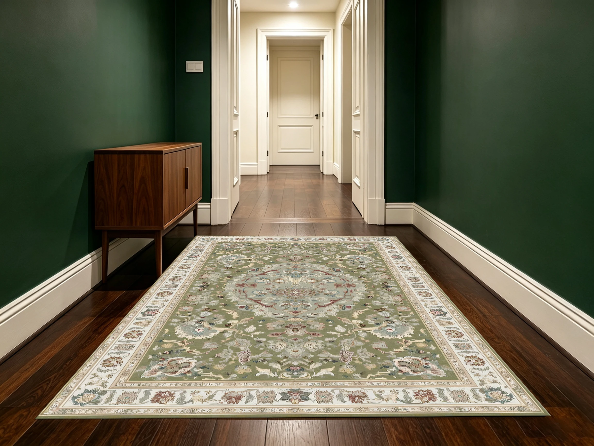 2D Velvet Carpet, Gray-Green European Classic Pattern 2D Velvet Carpet, Vintage Luxury, Soft to the Touch, Suitable For..
