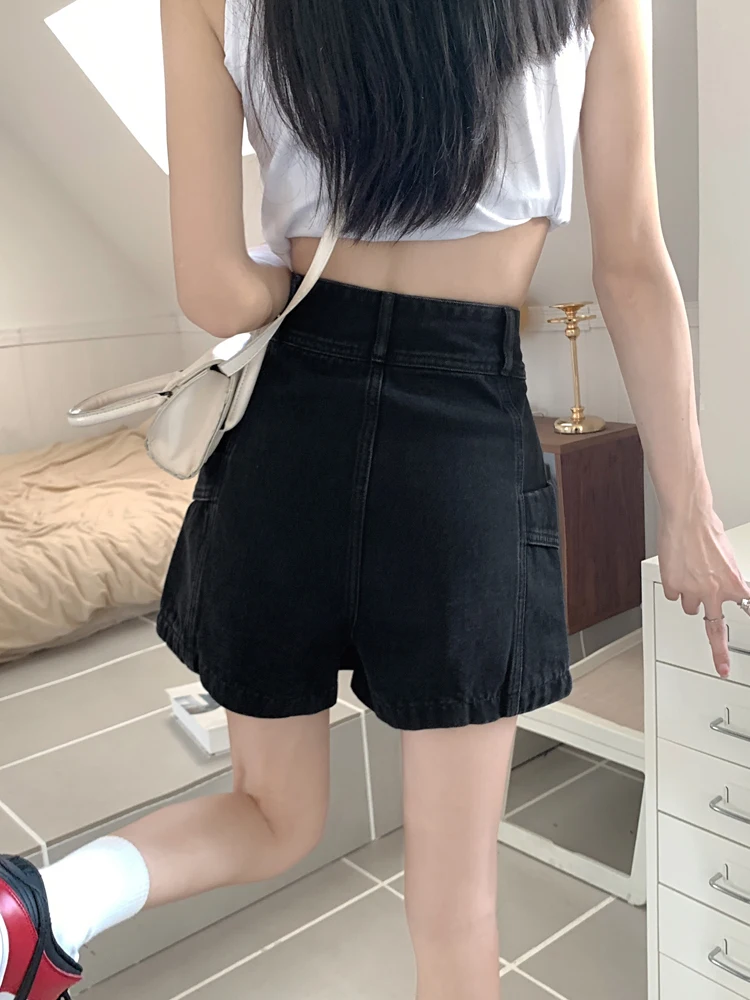 ارتفاع الخصر بالإضافة إلى حجم الدنيم orts المرأة غير المتكافئة ألف خط تنورة تصميم مستقيم الساق واسعة الساق السراويل تنورة